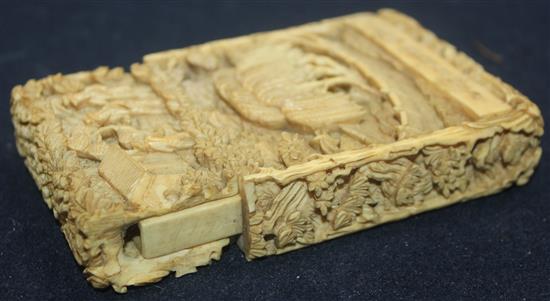 Napoleon Bonaparte Interest: A Chinese export ivory card case, c.1821, 11cm, losses to cover